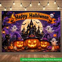 2D Flat Backdrop1pc Pumpkin Lights Ghost Halloween Backdrop Banner Polyester Wall Decor For Living Room Bedroom Office Outdoor Decor 60x90cm/23.6x35.4inch orange