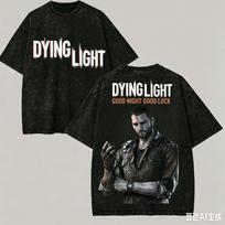 Dying Light Washed T shirt Anime Lover Harajuku New Model Oversized Unisex high quality Vintage Loose Plus Size Couples Classic L black