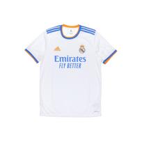 Adidas Madrido „Real“ 21–22 m. namų gerbėjų marškinėliai su logotipo juostelėmis Vyriški viršutiniai drabužiai, balti GQ1359 XL blue