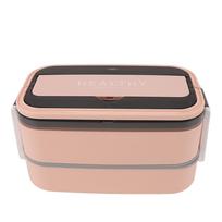 Dvisluoksnė Bento dėžutė 316 nerūdijančio plieno skyrius Nešiojama pietų dėžutė su stalo įrankiais darbui Pink beige