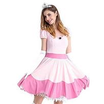 Elegantiškas Super Mario Rožinės Princesės Peach Kostiumas Suknelė Su Karūna Ir Pirštinėmis Rinkinys S white