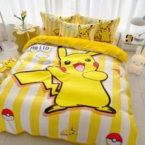 2025 Naujas mielas Pikachu patalynės komplektas Anime P-Pokemon antklodė, užvalkalas pagalvei, vaikams skirtas antklodės užvalkalas, mergaitėms, berniukams, šventinės dovanos AU Single(140*210cm)3pcs