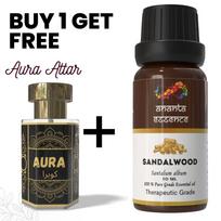 Sandalmedžio eterinis aliejus aromaterapijai ir namų kvapui su nemokamu Aura Attar | Eterinis aliejus difuzoriui black