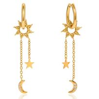 Elegant Moon Star Sun Drop Earrings With Diamonds and Flowing Tassels Designs for Women Stainless Steel Jewelry 1 beige