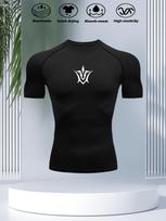 Mens Navy Blue Compression Short Sleeve T-Shirt Red Sharp Graphic Quick Dry High Elasticity Gym Workout And MMA Running Athletic Top 3XL black