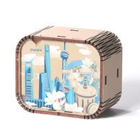Original Wooden Wind-up Mini City Music Box: New Chinese Style Gift & Souvenir brown