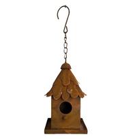 Artistic Iron Hanging Bird Feeder House With Leaf Pattern Ideal For Patios Backyard Balcony And Yard Lawn Porch Pathway 1 brown