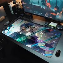 Mouse Pad Genshin Impact Xiao Anime Large Size Desk Mat Desktop Keyboard Desk Mat Gaming Mouse Pad Computer Accessories Mousepad 30cmx80cm(11.8x31.5inch) gray