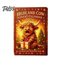 Holiday Surprise Gift Box 3D Highland Cow Advent Calendar, 24-Day PVC Figure Countdown Ornament Set, Christmas Stocking Stuffers Unique Tree A multi
