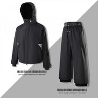 Unisex Žieminis Snieglentės Kostiumas Vandeniui Atsparus Vėjui Lauko Žygio Striukė Kelnės Laisvo Kirpimo Su Gobtuvu 2XL black