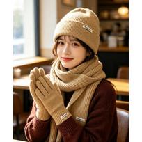 3 vnt. rinkinys Žieminė kepurė Šalikas Jutikliniai pirštinės Unisex Megztas Šiltas Beanie Kaklo mova Pirštinės Rinkinys Rudeniui Žiemai Lauko Kasdieniam dėvėjimui brown