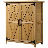 Garden Shed Garden Cabinet 3 Shelves 2 Doors Galvanized Sheet Metal Roof Waterproof Fir Wood 75 X 40 X 90 Cm Yellow