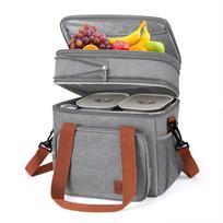 Expandable Insulated Large Lunch Box Double Deck Heavy Duty Lunch Bag Leakproof Cooler Bags for Work Shift Flight Beach Daytrip pilka