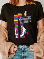 Vibrant Retro Roller Skating Print Summer T-shirt, Women's Short-sleeved Round Neck T-shirt, The Perfect Casual Summer Outfit. XXXL black