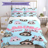Labubu Personalized Text Bed Sheet Set Design for Decorate room Wrinkle Resistant Home Decor Birthday/Christmas Gift Idea 140cmx210cm