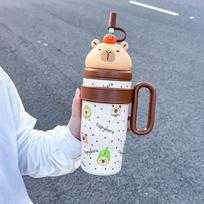 Kapibara Ice Big Cup Big Mac Thermos Cup Female Cute Water Cup High Value Large Capacity Straw Cup Cold single cup gray