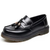 Tassel men's leather low-top Martin shoes pure black fashion student casual shoes 47 juoda