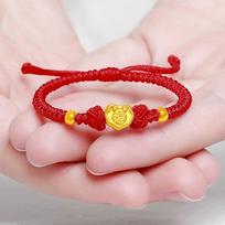 Pure Gold Baby Longevity Ruyi Hand Rope - First Birthday Gift red