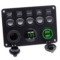 Marine Switch Panel Waterproof + Cigarette Lighter Socket + Dual žalia