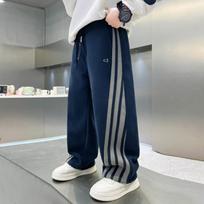 Boys Fleece Lined Striped Casual Sports Long Pants For Big Kids 140cm mėlyna