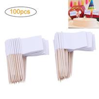 100Pcs Flag Cupcake Toppers Toothpick Flags Cheese Markers  Sticks Flag Topper for Party Cake Food Cheeseplate Appetizers white
