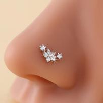 Copper Micro-inlay Zirconia Flower L-shaped Nose Stud - Stylish Daily Accessory for Women auksas