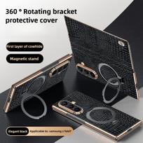 Rotating Stand for Samsung Z Fold 8 8 Ultra Case Genuine Leather Magnetic Full Coverage Flip Leather Case for Samsung Z Fold7 5 Genuine Leather&Case & Holder&Galaxy Z Fold 8 black
