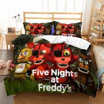 Five Nights At Freddys Cartoon Bear Bedding Set With Soft Polyester Duvet Cover And Pillowcases For Cozy Sleep Red,EU-Single(2pcs):135×200cm