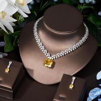 HIBRIDE 2PCS Square Design Women Necklace and Earring Sets Cubic Zirconia Yellow Color Jewelry Sets for Bridal Wedding N-1126 2PC Necklace Earring Sets geltona