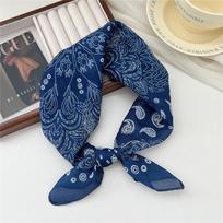 Medvilninis ir lininis mažas kvadratinis šalikas Šilko šalikas Moteriškas pavasario ir rudens naujo stiliaus meniškas ir universalus madingas temperamento galvos apdangalas 58*58cm blue