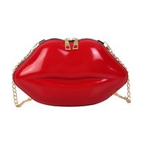 Lips Women PVC Handbags Chain Messenger Bags Shoulder Evening Party Clutch KTY raudona