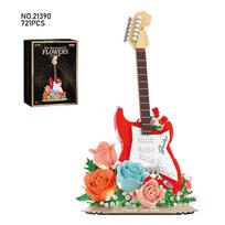 Plastic Flowers Electric Guitar Ukulele Building Blocks Assembly Toys For Kids Adults Desktop Ornament Gifts Items No box black