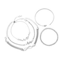 Yousheng 5Pcs/Set Women Stackable Rhinestone Bracelets Alloy Tulip Butterfly Bracelets Layered Cuff Chain Bracelets Jewelry for Party Dating sidabras