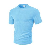 2026 Summer Sports and Leisure Loose Breathable Round Neck Towel Jacquard Cloth Men's Short Sleeved Polo Shirt XXXL šviesiai mėlyna spalva