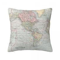 Vintage World Map  Square Pillowcase Pillow Cover Polyester Cushion Decor Comfort Throw Pillow for Home Bedroom 30x30 cm 12x12 in white