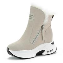 Women Snow Boots Genuine Leather Suede Natural Fur 8.5cm Platform Wedge Zipper Women Winter Shoes Warm Ankle Booties 34