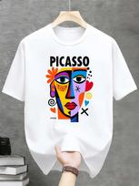 Men Crew Neck Picasso Abstract Face Graphic Short Sleeve Cotton Tee Casual Summer Streetwear Lo L gray