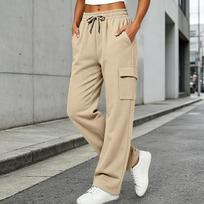 Cargo Sweatpants for Women Baggy Wide Leg High Waist Parachute Pants XXL smėlis