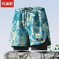 Yuke Men's Double-Layer Loose Fit Swim Trunks with Anti-Embarrassment Sports Design XL (Recommended for 105-125 Jin) blue