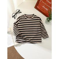 Kids Long Sleeve Striped Round Neck Casual T Shirt 100cm juoda