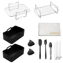 11pcs Ninja Air Fryer Accessories Set For Dual-Basket Air Fryers Air Fryer Racks Silicone Air Fryer Liners Oil Brush Kitchen Tongs Coating Pan Paper black juoda
