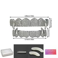 Hip Hop Grillz: 14K Gold Plated Copper Zirconium Teeth Jewelry for Rap & Halloween. Upper gray