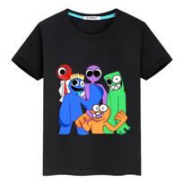 Rainbow Friends vaikiški marškinėliai 100% medvilniniai trumpi viršutiniai marškinėliai Anime spausdinti marškinėliai berniukams mergaičių drabužiai Vasaros laisvalaikio Kawaii drabužiai vaikams 160 juoda