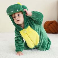 Kūdikio romperiukas Vaikų dinozauro kombinezonas Super mielas berniukų kūdikių šliaužiojimo kostiumas Kūdikio flanelinis laisvalaikio drabužis Madingi vaikiški kombinezonai su gobtuvu 70 žalia
