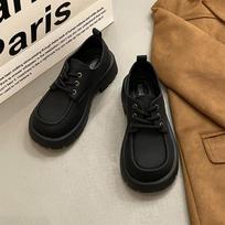 Wind black small leather shoes women's spring versatile lace-up soft sole retro casual single shoes non-slip 40 juoda