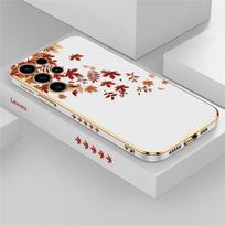Case for Samsung Galaxy S25 S 25 Ultra S23 FE S24 S 24 5G S22 Plus S21 FE Luxury Silicone Plating Leaves Pattern Cover S25 Ultra 5G white