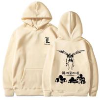 DEATH NOTE Anime Harajuku Hoodies Manga Graphic Coats Pullovers Mens Sweatshirts Kawaii Unisex Cartoon Printed Streetwear 2XL chaki