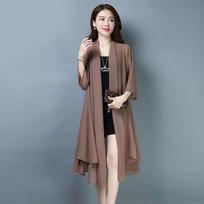 Female Shawl Cardigan Mid Length Version Sunscreen Chiffon Shirt Top Women Solid Color Seven Points Sleeve Sunscreen Jacket S kupranugaris