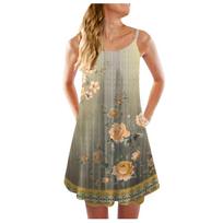 Women's Fashion Summer Casual Vest Sleeveless Retro Florwer Print Loose Tank Large Beach Dress XXXXL