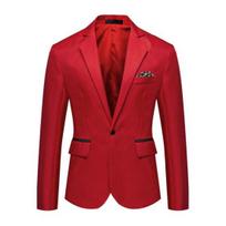Yousheng Men Suit Coat Spring Autumn Lapel Long Sleeve Suit Jacket with Flap Pockets Single Button Formal Business Gown Outwear XXXL raudona